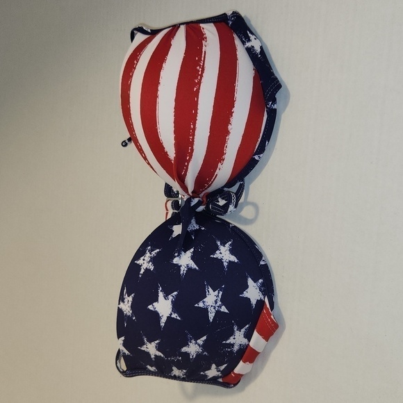 Red White Blue Padded Push-Up Cup Halter Swim Top - Picture 9 of 9